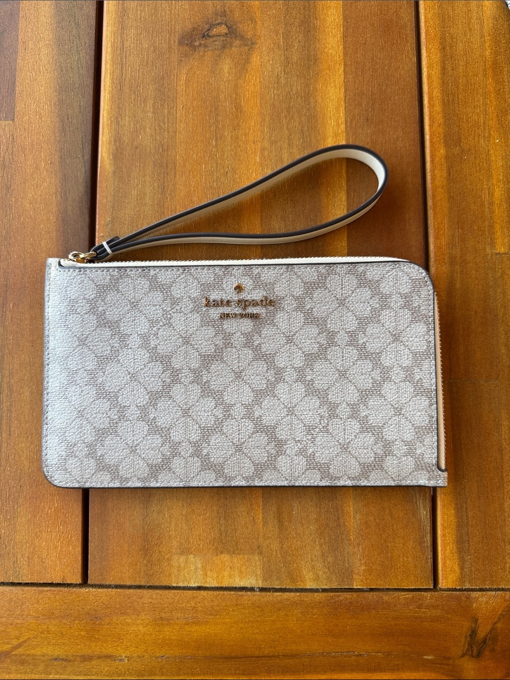 kate spade Light Beige Floral Zip Wristlet with Strap